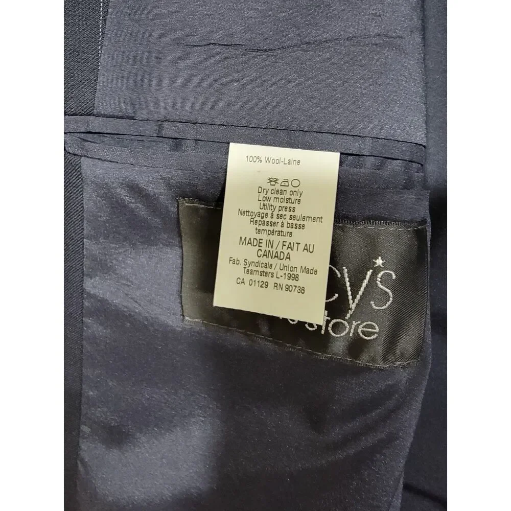 Lauren Ralph Lauren Men's Navy Wool Pinstripe Two Button Blazer Suit Jacket- 41R